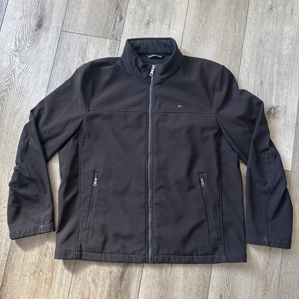 NEW TOMMY HILFIGER MEN'S WATER/WIND RESISTANT BLACK SOFT SHELL JACKET SIZE XL
